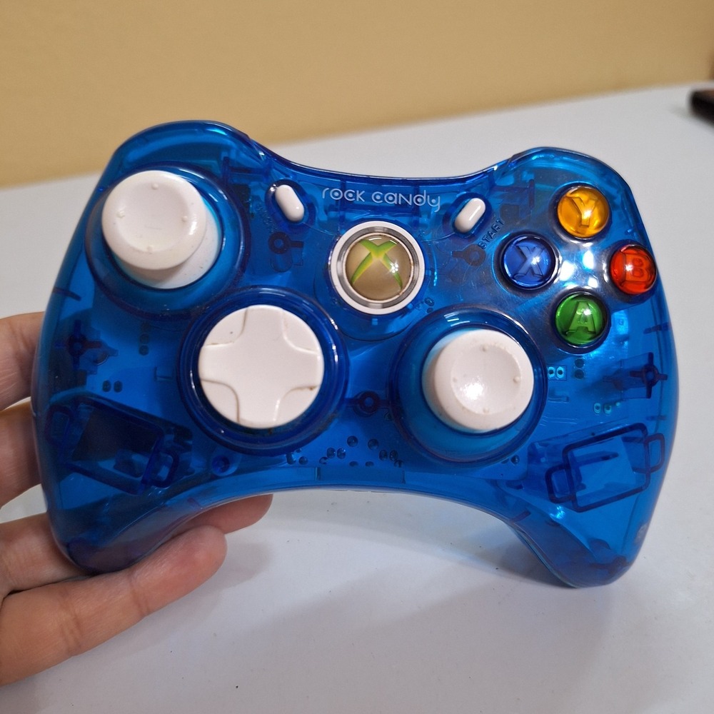 Rock Candy Xbox 360 Wired Controller Blue‎ Transparent Untested